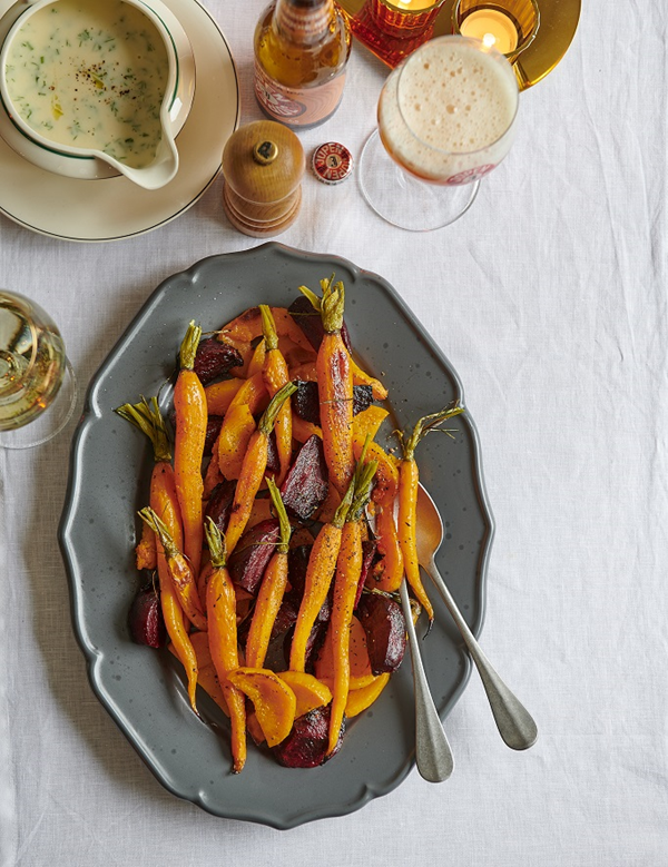 Geroosterde groenten  met witte wijn-dillesaus